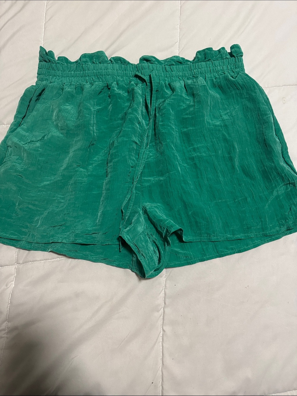 Express Teal Green High-Waist Paperbag Shorts